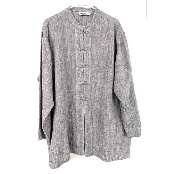 Vintage Chico's Design sz 3 100% Linen Tunic Mandarin Shirt ls Asian 1897 - Picture 1 of 5